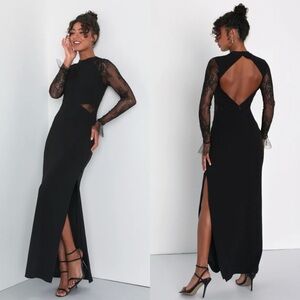 NWT Lulus Black Lace Long Sleeve Gown